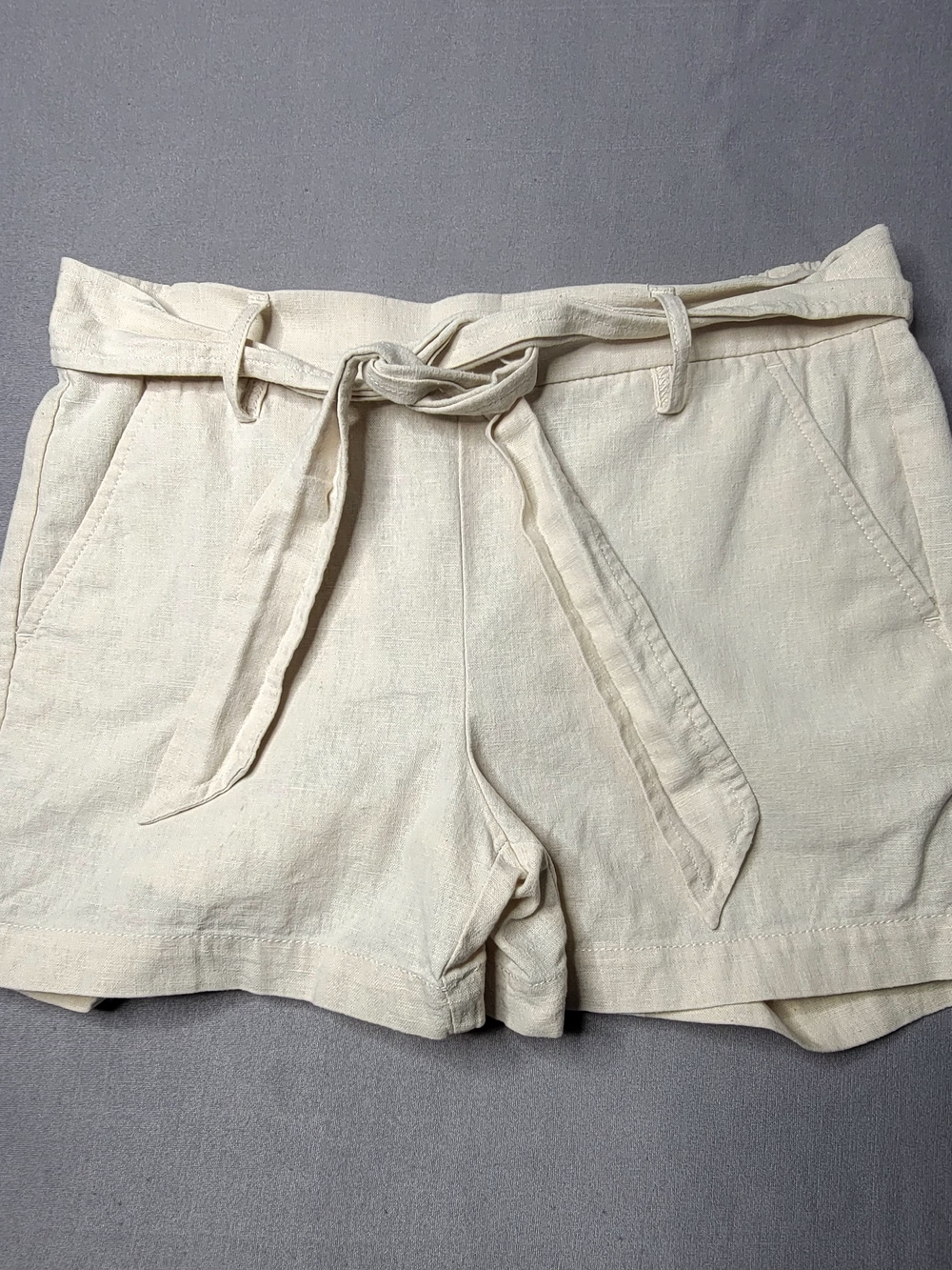 J. Crew Womens High-Rise Tie-Waist Belt  Linen-Blend Shorts Color Beige Size 4